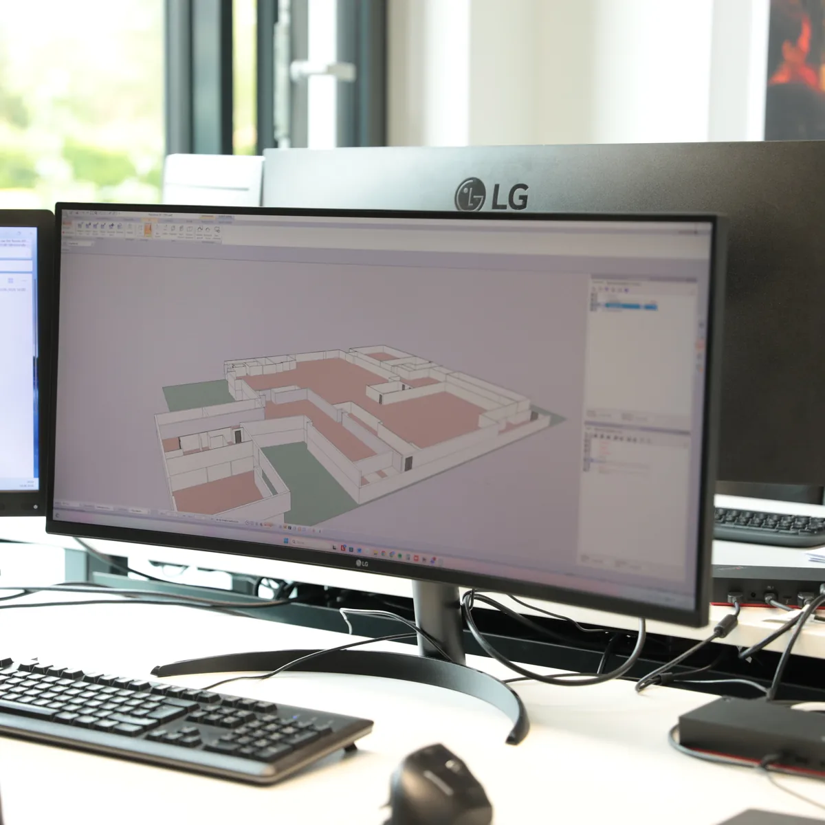 Bildschirm mit 3D-Gebäudemodell als Sinnbild für die technische Planungsarbeit im Ingenieurbüro